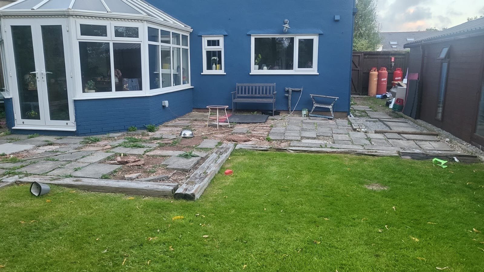 Back garden before the makeover with an old broken patio
